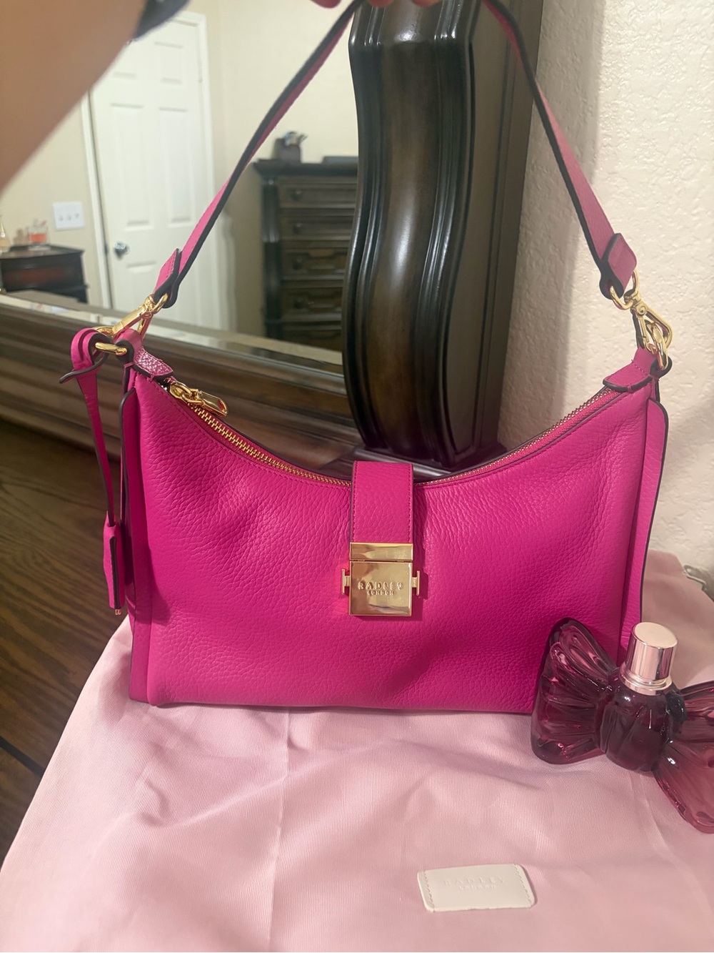 Radley London Fuchsia Leather Shoulder Bag with Gold Hardware